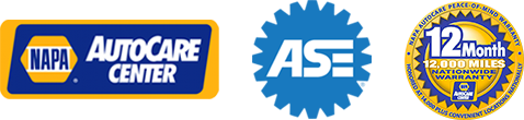 NAPA Auto Care Center Logo, ASE Logo, 12Month 12,000 Miles Nationwide Warranty Logo